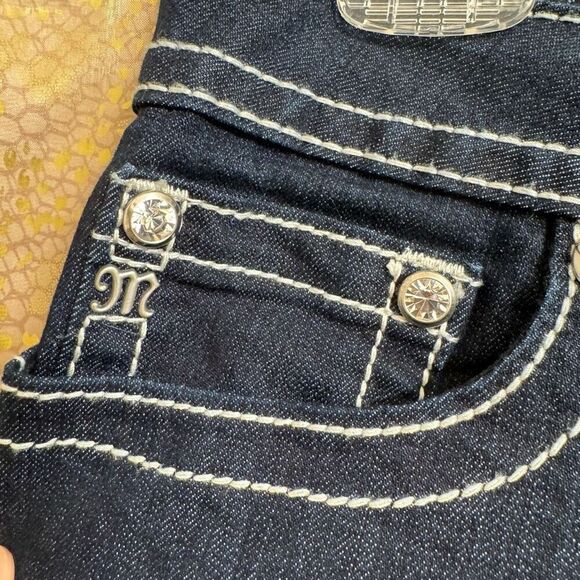 Miss Me Dark Blue Rhinestone Cross Pocket Denim Boot Cut Jeans 32 Altered - Picture 3 of 10